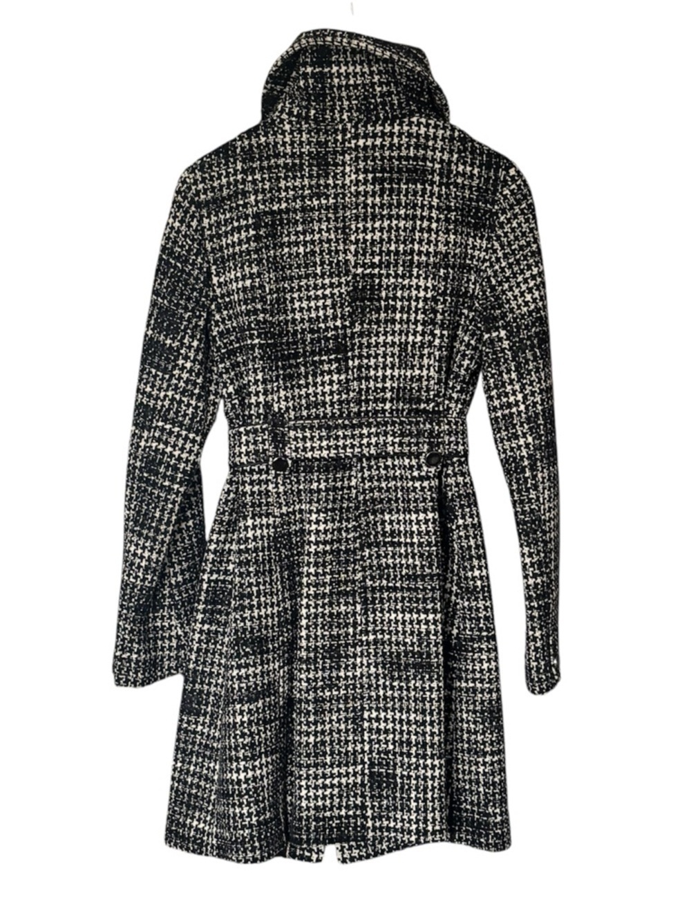 Soia & Kyo Wool Blend Tweed Belted Trench Coat - Black & White Houndstooth Small - Picture 6 of 12